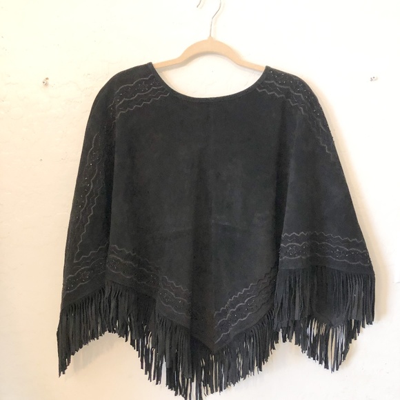❌SOLD❌MARGARET GODFREY Embroidered Leather Poncho Size L - Picture 1 of 6